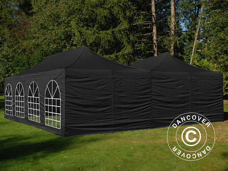 Pop up gazebo FleXtents Steel 8x8 m Black, incl. 8 sidewalls