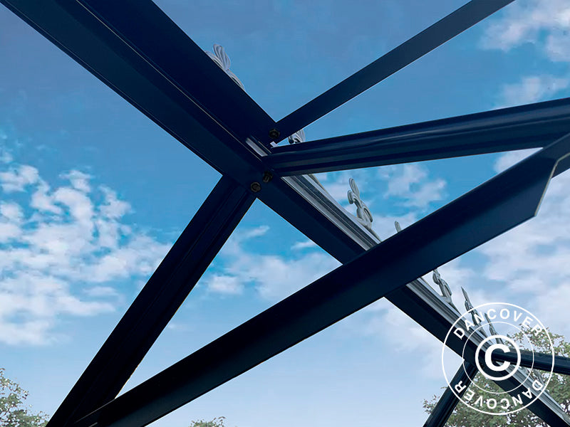 Greenhouse glass 3x3.68x2.6 m w/base and cresting, 11.04 m², Black