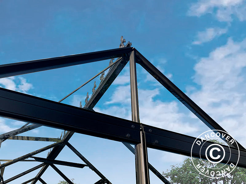 Greenhouse glass 3x4.87x2.6 m w/base and cresting, 14.61 m², Black