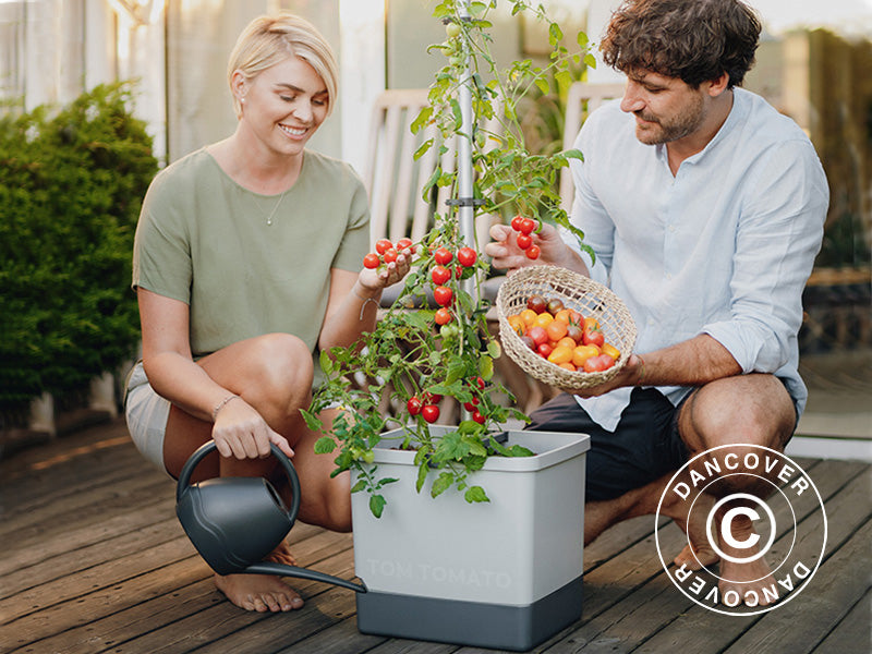 Planter, TOM TOMATO, w/stake and water tank, Light Grey