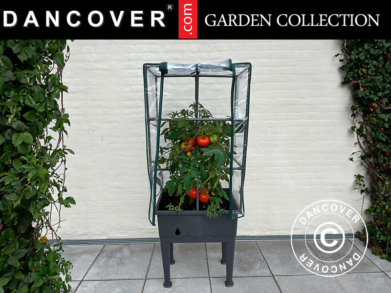 Planter box, raised bed w/trellis, 0.6x0.4x1.5 m, Grey