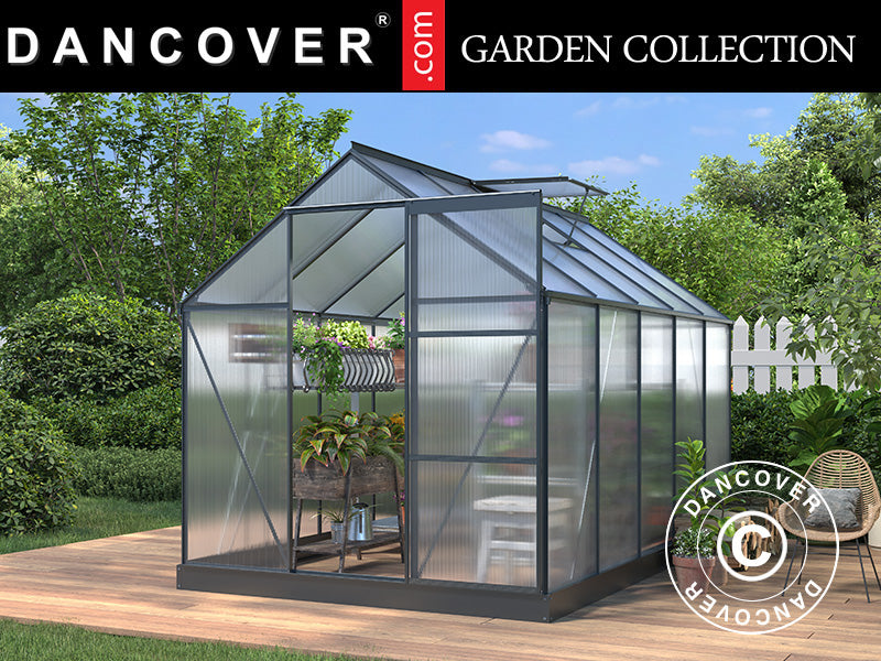 Greenhouse Polycarbonate 5.89 m², 1.9x3.1x2.05 m w/base, Black