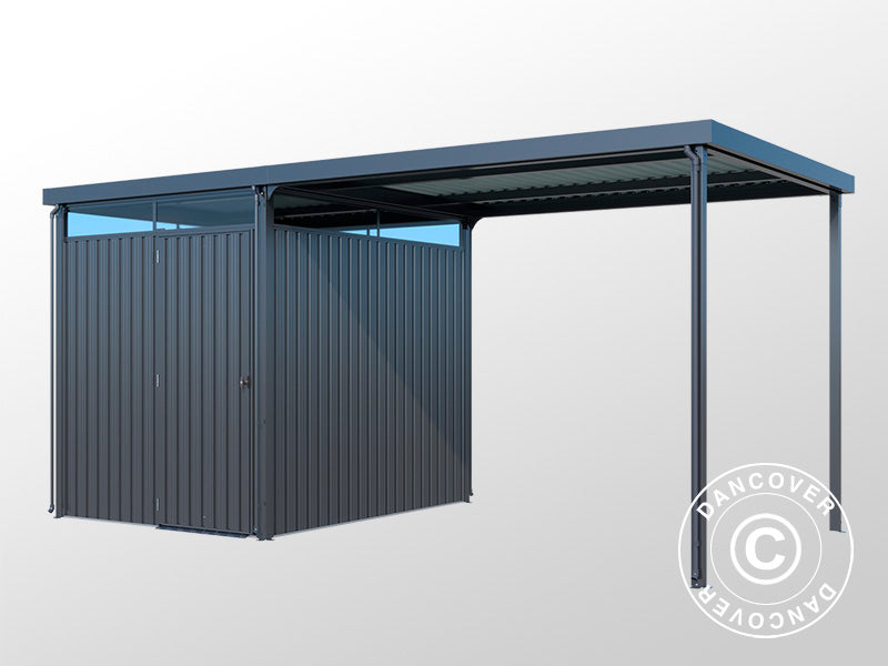 Garden shed w/skylight + overhang, 4.9x2.45x2.26 m, 12.0 m², Anthracite