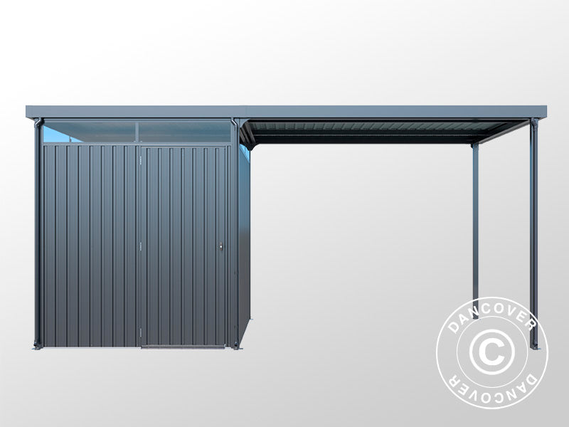 Garden shed w/skylight + overhang, 4.9x2.45x2.26 m, 12.0 m², Anthracite