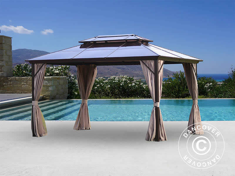 Gazebo Santa Ana Alu+ w/curtains and mosquito net, 3x4 m, Brown