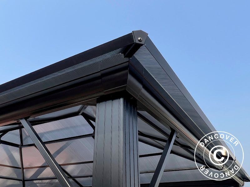 Gazebo Santa Ana Alu+ w/curtains and mosquito net, 3.65x4.85 m, Black
