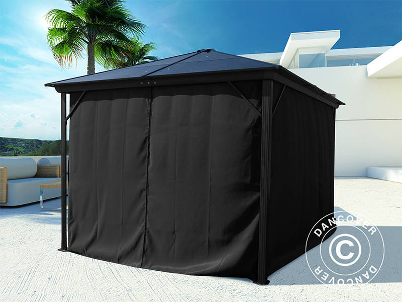 Gazebo Santa Barbara Alu+ w/curtains and mosquito net, 3x4 m, Black