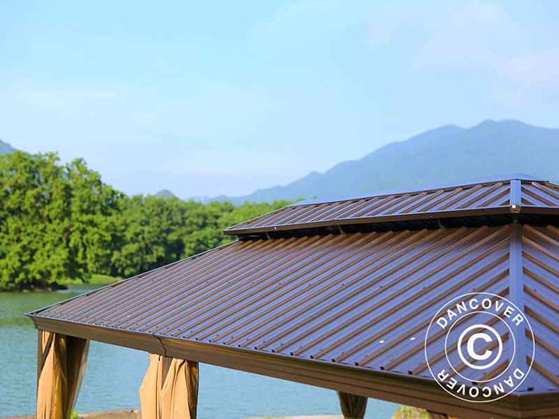 Gazebo Santa Fe Alu+ w/curtains and mosquito net, 3.65x6 m, Brown