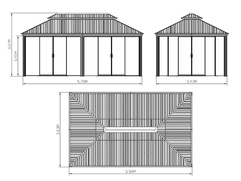 Gazebo Santa Fe Alu+ w/sidewalls and sliding doors, 3,65x6 m, Black