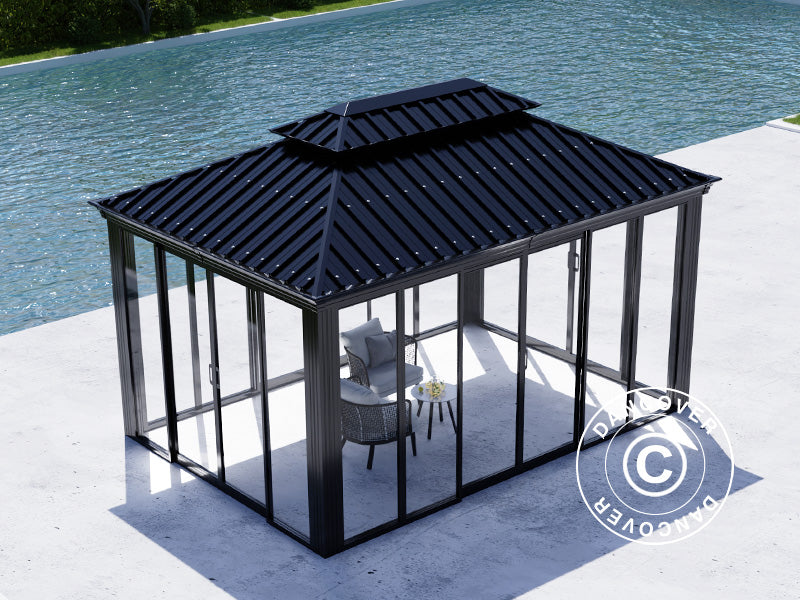 Gazebo Santa Fe Alu+ w/sidewalls and sliding doors, 3x4.25 m, Black