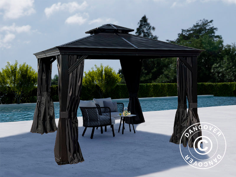 Gazebo San Bruno Alu+ w/curtains and mosquito net, 3x3 m, Black