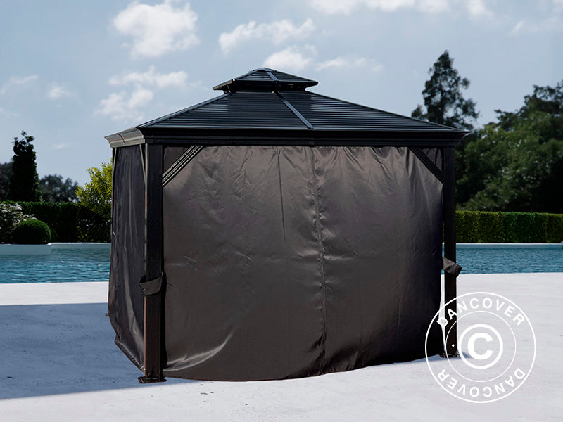 Gazebo San Bruno Alu+ w/curtains and mosquito net, 3x3 m, Black