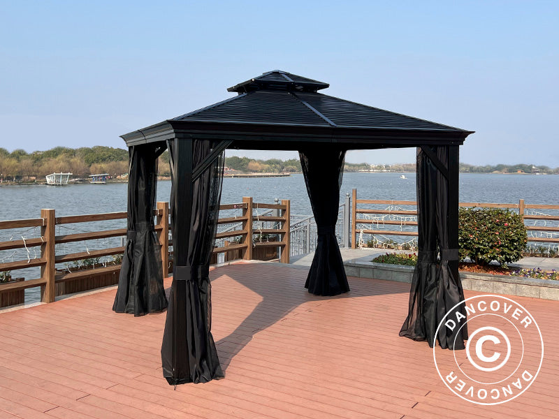 Gazebo San Bruno Alu+ w/curtains and mosquito net, 3x3 m, Black