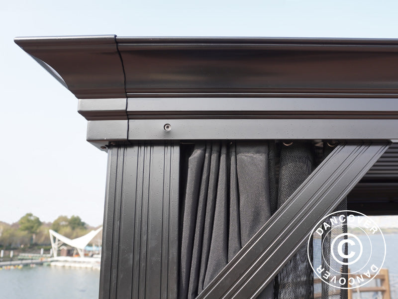 Gazebo San Bruno Alu+ w/curtains and mosquito net, 3x3 m, Black