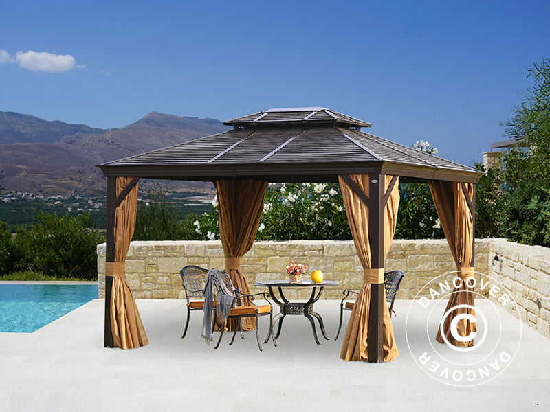 Gazebo San Bruno w/curtains and mosquito net, 3x4 m, Brown