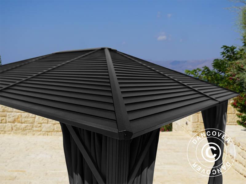 Gazebo San Luis Alu+ w/curtains and mosquito net, 3x4 m, Black