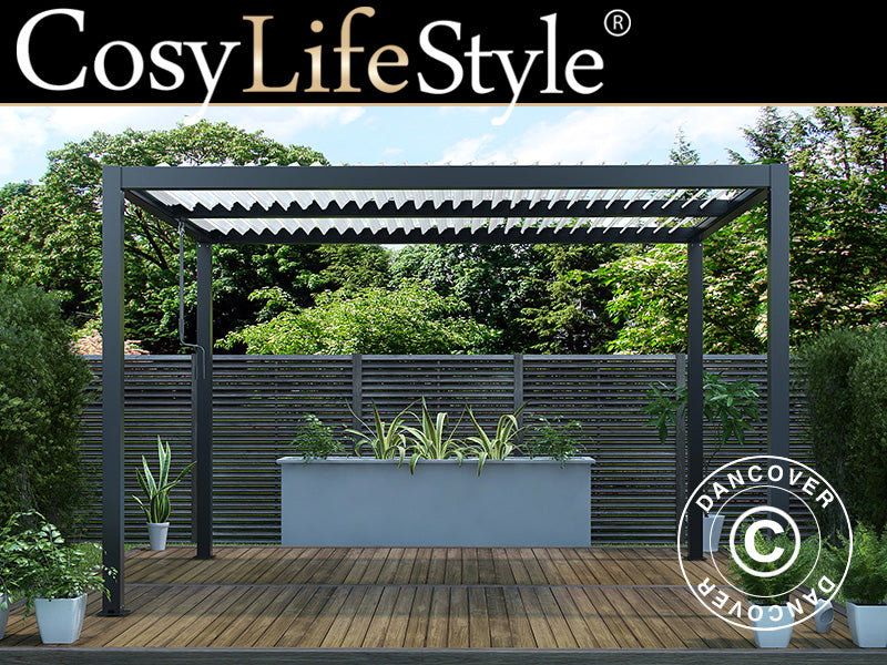 Bioclimatic pergola gazebo San Pablo Alu+, 3x4 m, Black/White