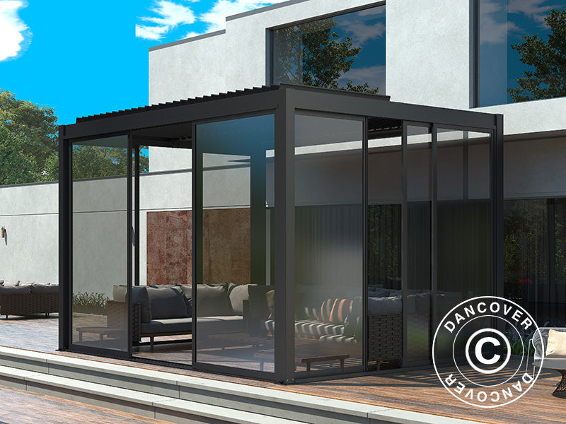 Bioclimatic pergola gazebo San Pablo Alu+ w/sliding doors, 3x4 m, Black