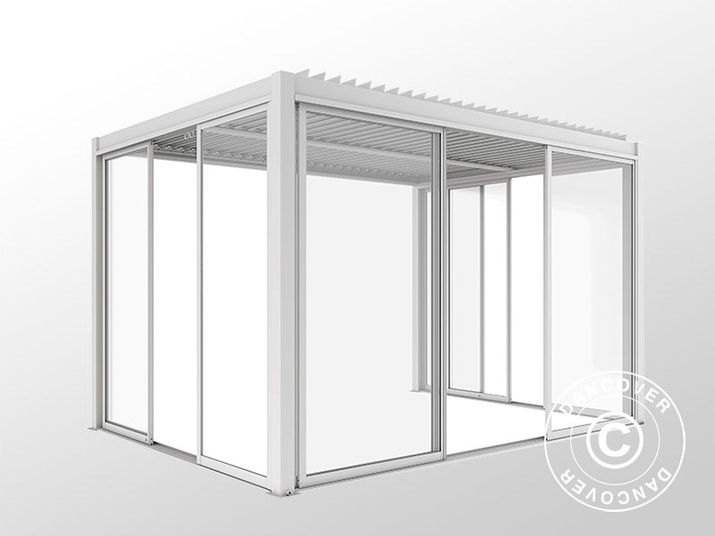 Bioclimatic pergola gazebo San Pablo Alu+ w/sliding doors, 3x4 m, White