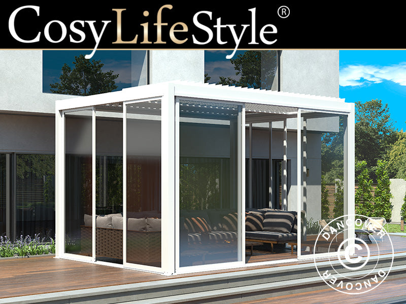Bioclimatic pergola gazebo San Pablo Alu+ w/sliding doors, 3x4 m, White