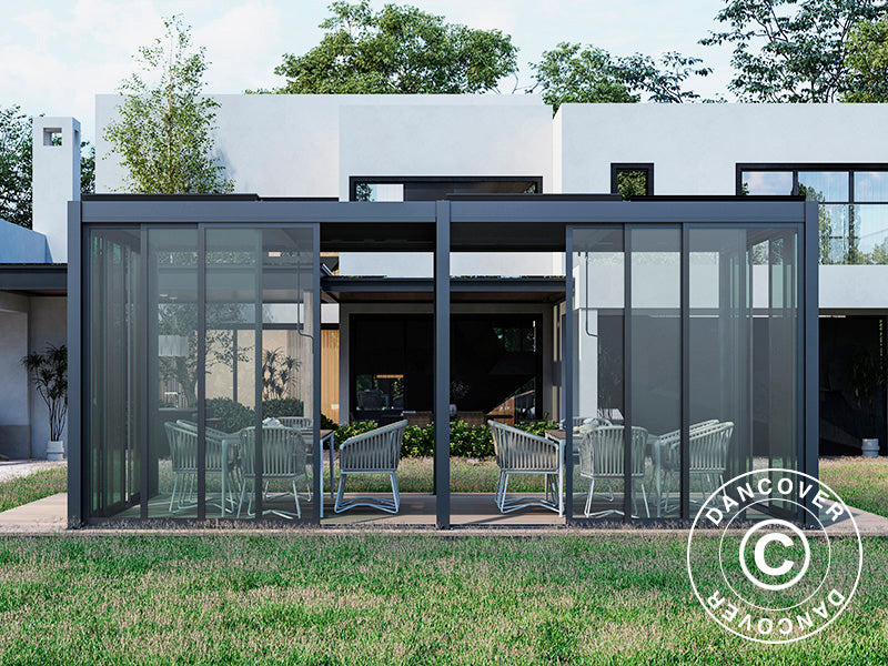Bioclimatic pergola gazebo San Pablo Alu+ w/sliding doors, 3x5.8 m, Black