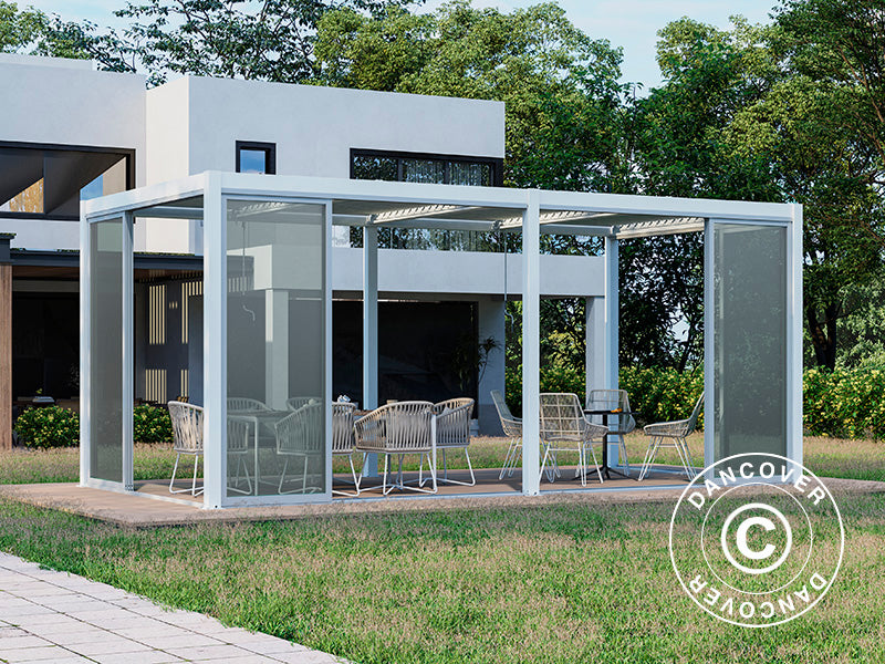 Bioclimatic pergola gazebo San Pablo Alu+ w/sliding doors, 3x5.8 m, White