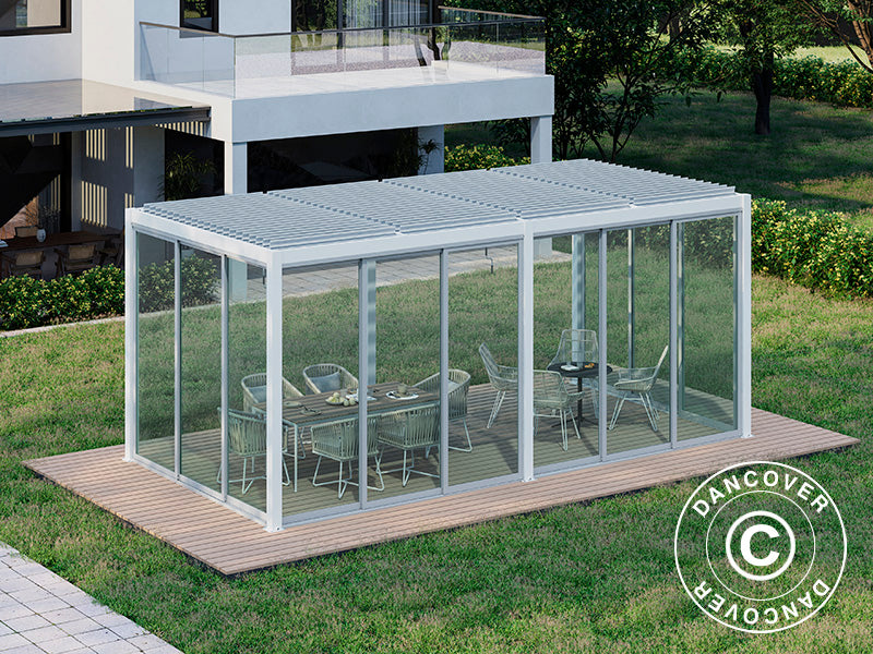 Bioclimatic pergola gazebo San Pablo Alu+ w/sliding doors, 4x5.8 m, White