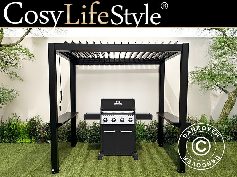 Pergola San Juan for BBQ, 2.5x1.5x2.3 m, Black