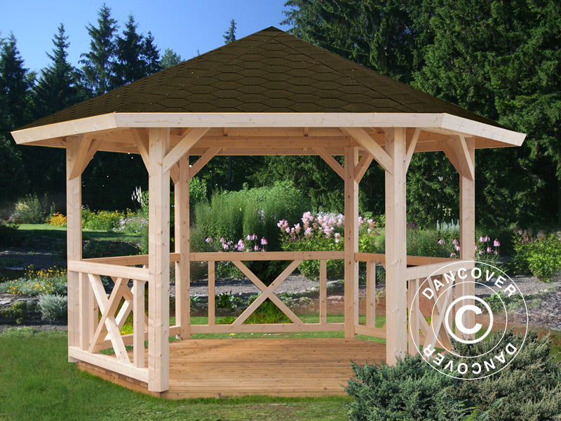Wooden Gazebo, 3.37x3.37x3.13 m, 9.9 m², Natural