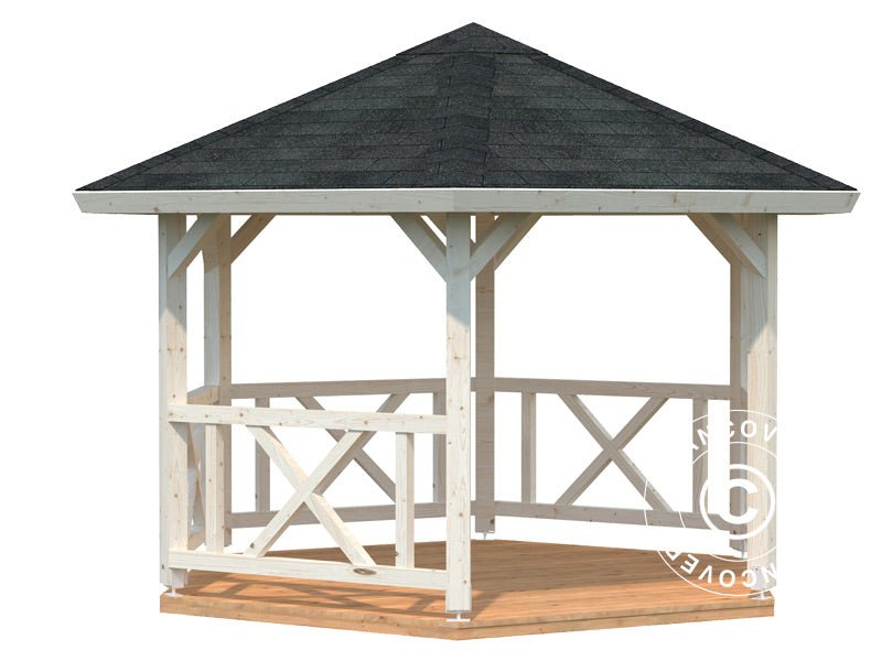 Wooden Gazebo w/Wooden floor, 3.37x3.37x3.13 m, 9.9 m², Natural
