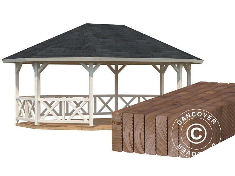 Wooden Gazebo w/Wooden floor, 4.67x6.17x3.62 m, 25 m², Floor Natural