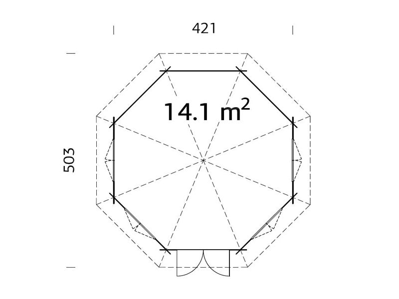 Wooden Gazebo w/floor, 4.21x4.21x3.71 m, 14.1 m², Natural