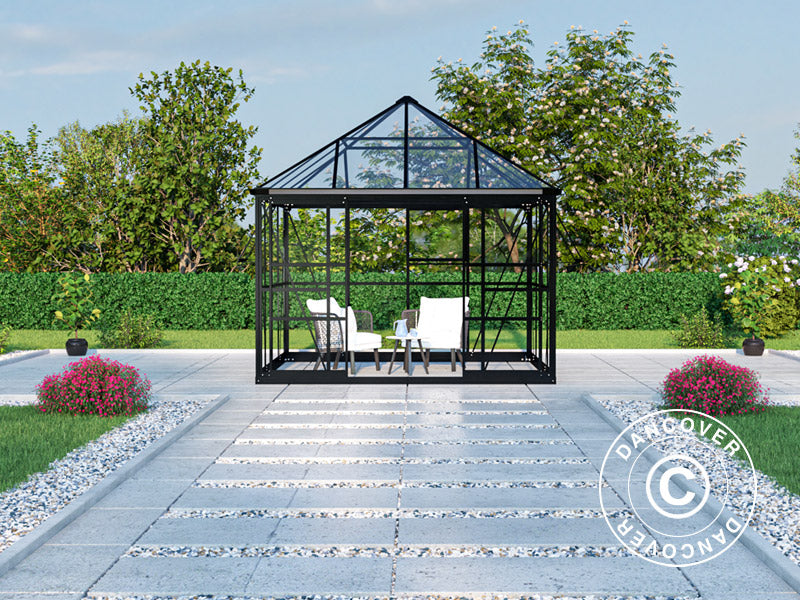 Orangery, gazebo glass 8.06 m², 2.82x2.86x2.8 m w/base, Black