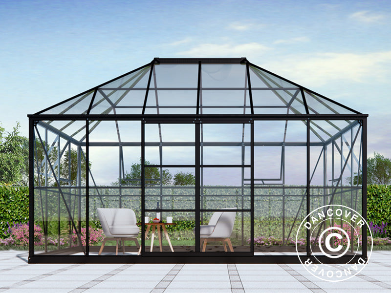 Orangery, gazebo glass 12 m², 4.2x2.86x2.84 m w/base, Black