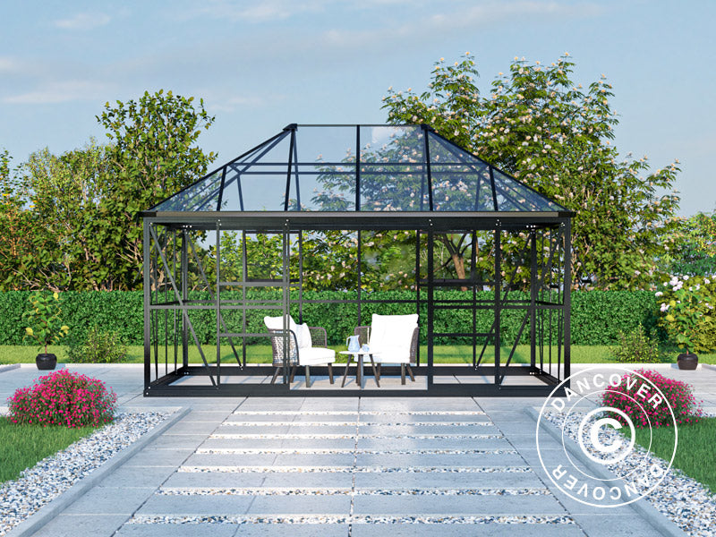 Orangery, gazebo glass 12 m², 4.2x2.86x2.84 m w/base, Black