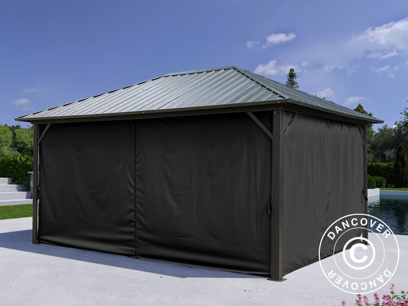 Gazebo San Bernardino w/curtains and mosquito net, 3.65x4.85 m, Black