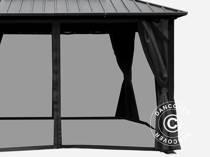 Gazebo San Bernardino w/curtains and mosquito net, 3.65x4.85 m, Black