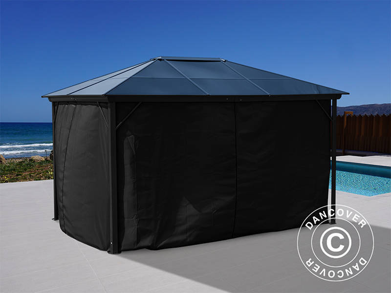 Gazebo Santa Barbara w/curtains and mosquito net, 3x4 m, Black