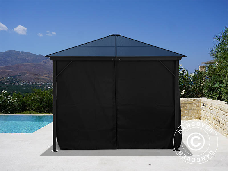 Gazebo Santa Barbara w/curtains and mosquito net, 4x4 m, Black