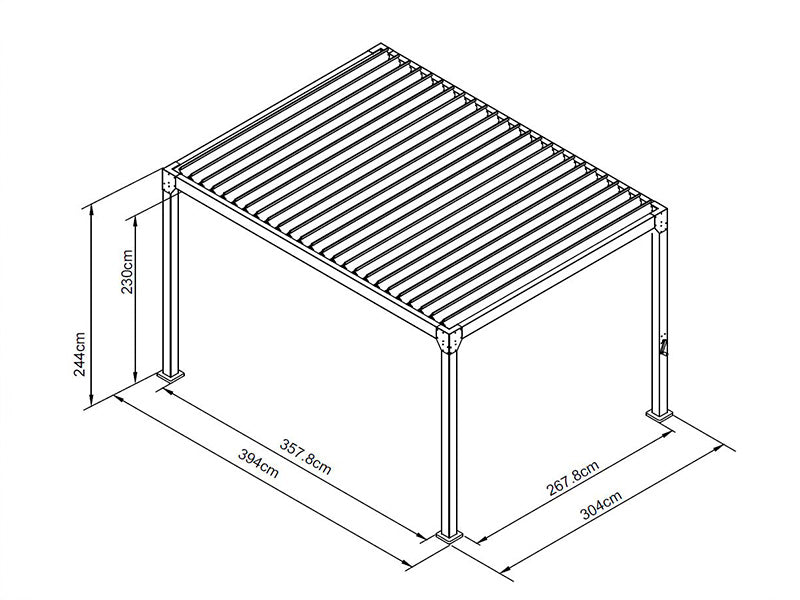 Bioclimatic pergola gazebo Monterey, 3x4 m, w/curtains and mosquito net, Black