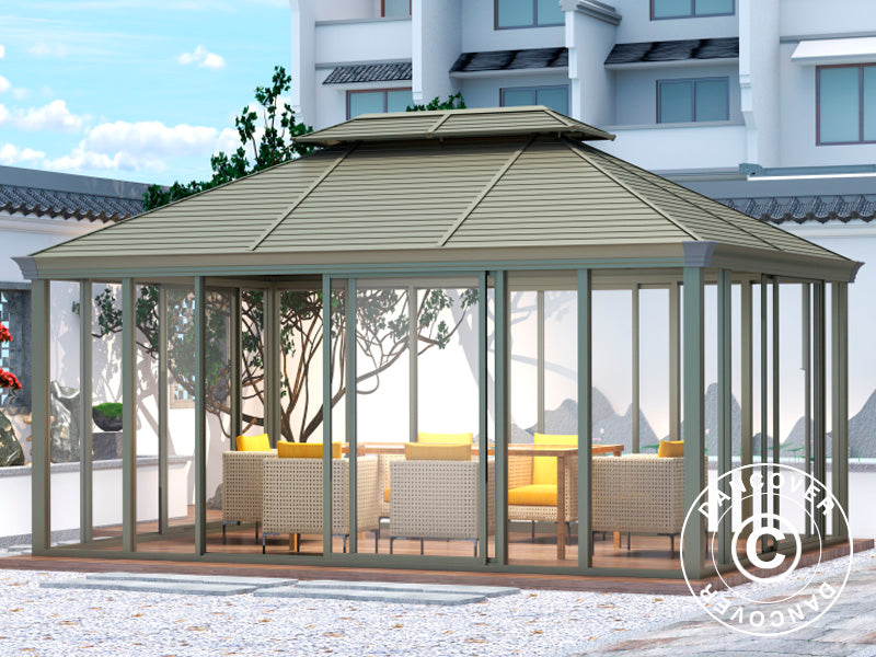 Gazebo San Bruno w/polycarbonate sidewalls, 3.6x5 m, Brass