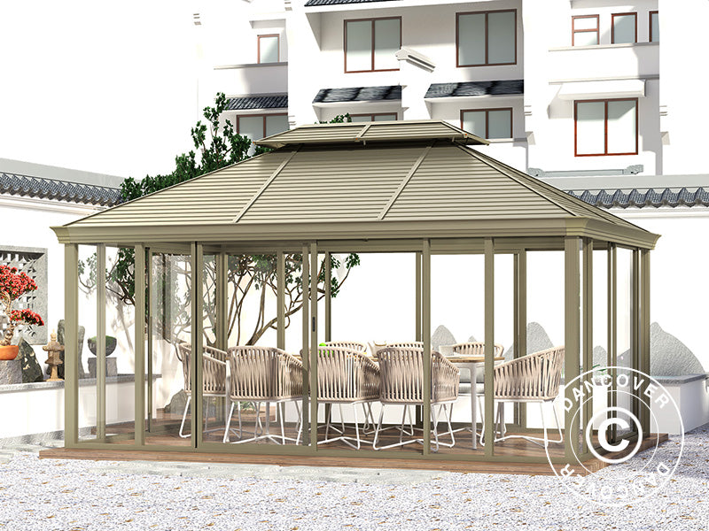 Gazebo San Bruno w/polycarbonate sidewalls, 3.6x5 m, Brass