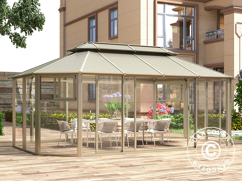 Gazebo San Bruno w/polycarbonate sidewalls, octagonal 4.35x6.6 m, Brass