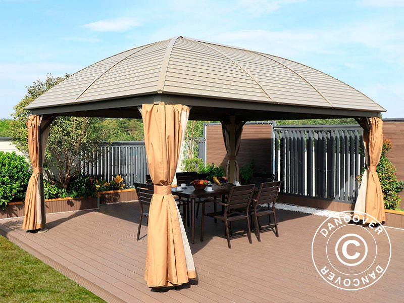 Gazebo San Jose w/curtains and mosquito net, 3.6x5 m, Brass/Beige