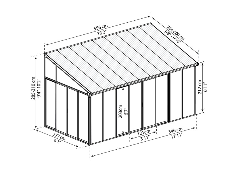 Conservatory SanRemo, Palram/Canopia, 3x5.46 m, Anthracite