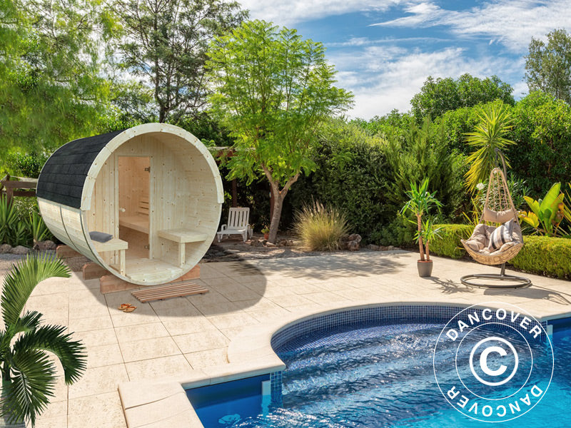 Barrel sauna, Ø2.2x2.5x2.25 m, 1.3+0.7 m², Natural