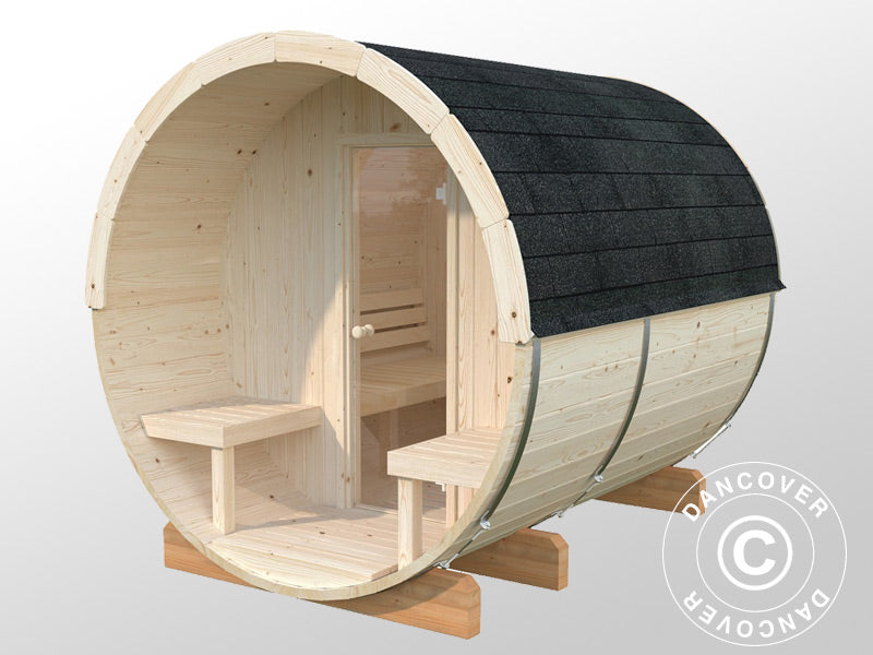 Barrel sauna, Ø2.2x2.5x2.25 m, 1.3+0.7 m², Natural
