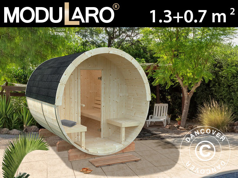 Barrel sauna, Ø2.2x2.5x2.25 m, 1.3+0.7 m², Natural