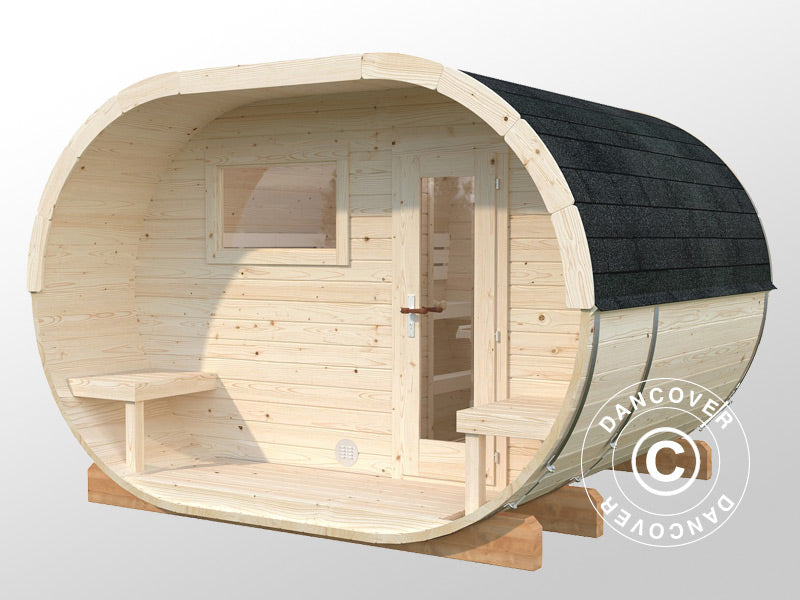 Barrel sauna, Ø3.28x2.7x2.5 m, 3.0+1.5 m², Natural
