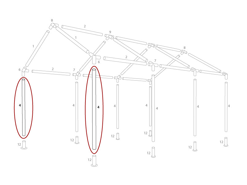 Standing leg, Ø38 mm, 1880 mm